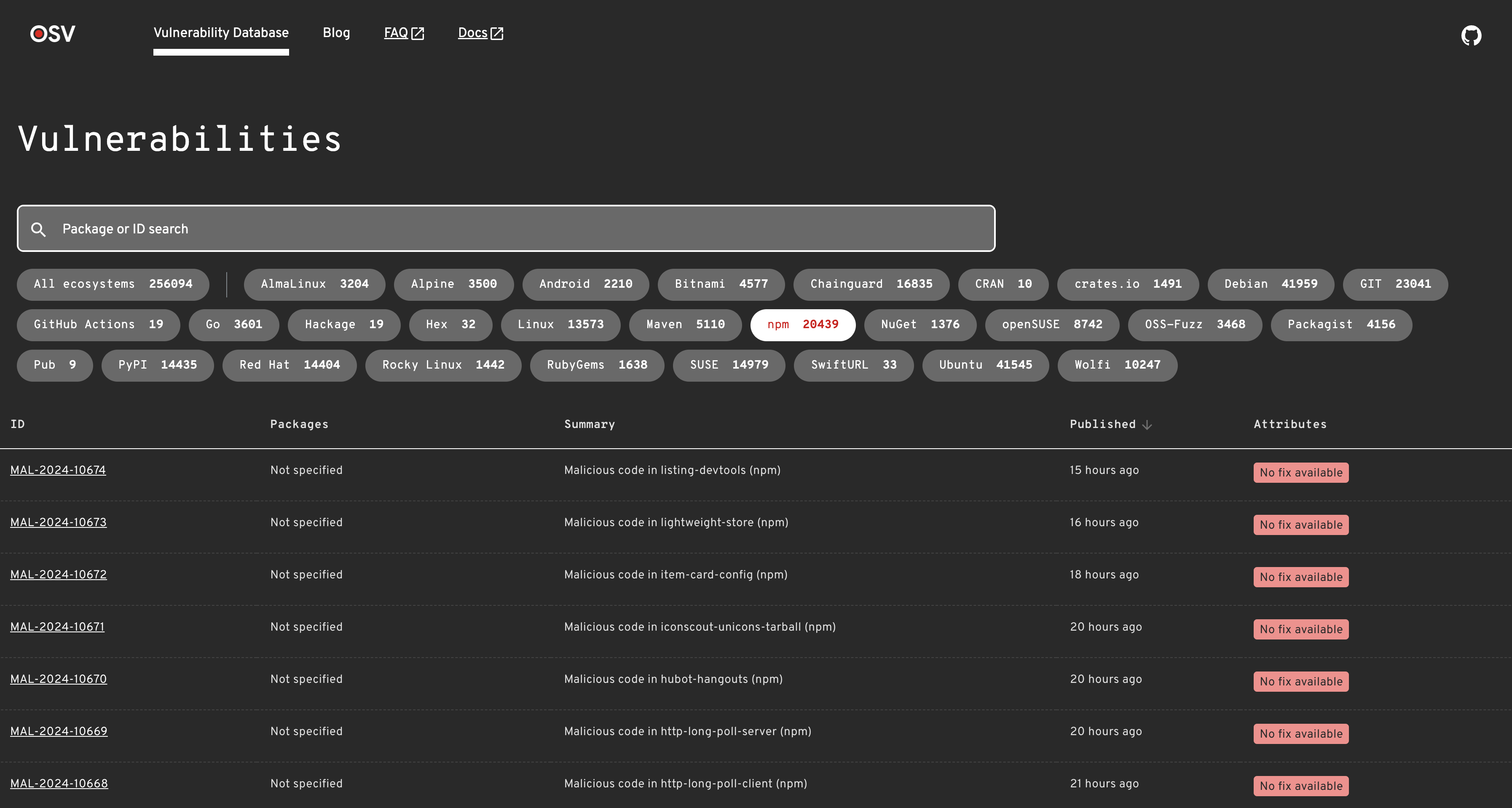 OSV for npm vulnerabilities