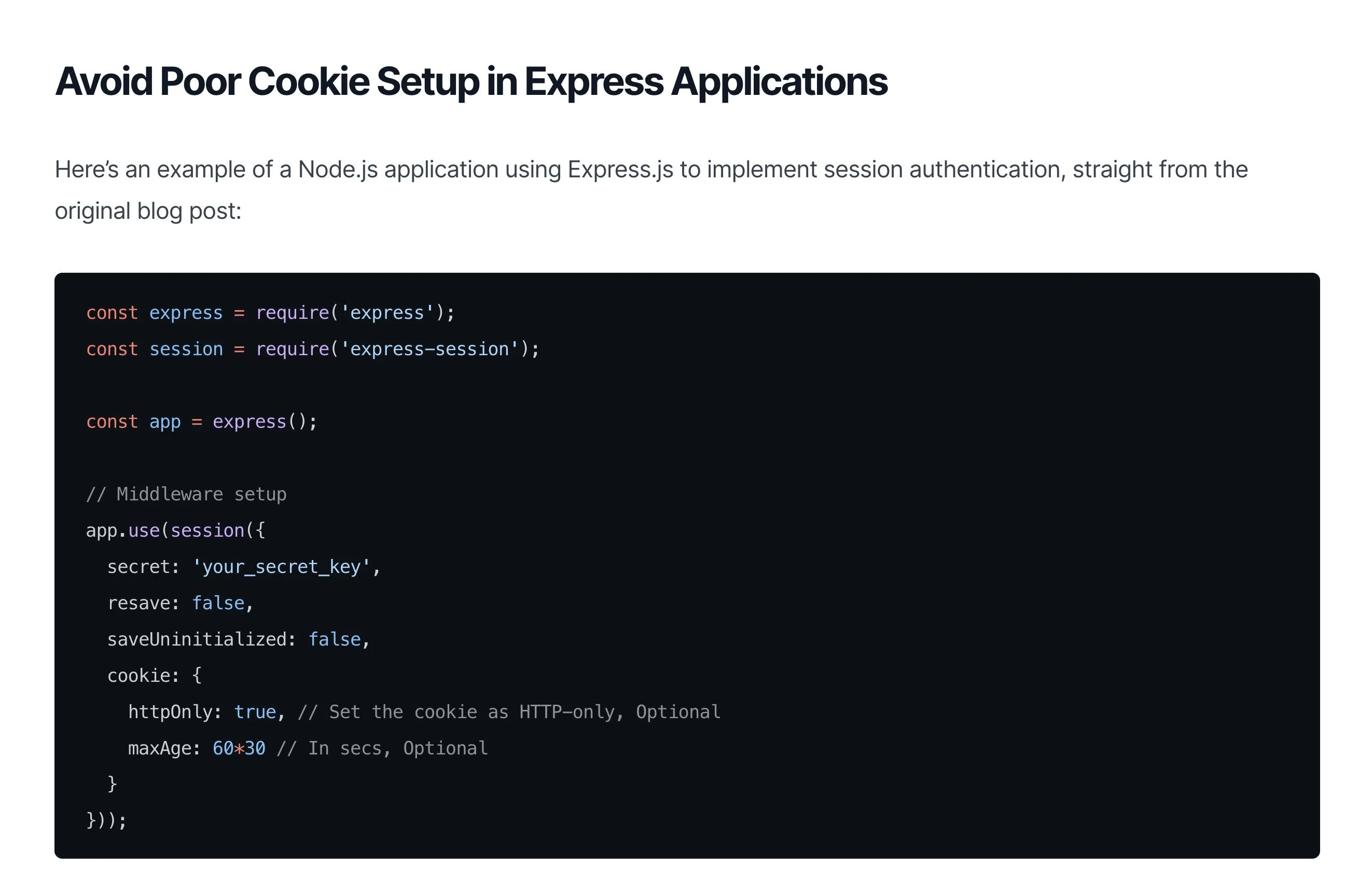 express poor cookie setup