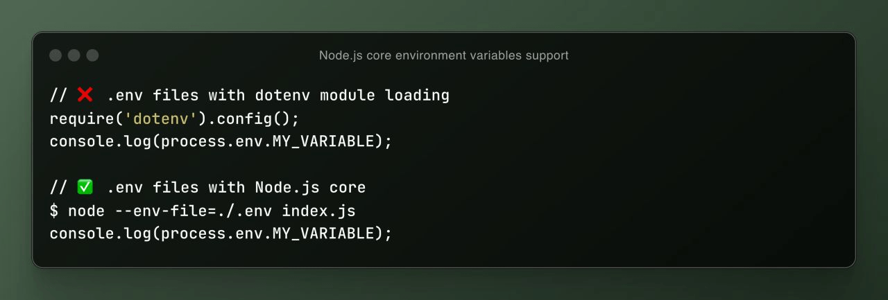 nodejs environment variables support with --env